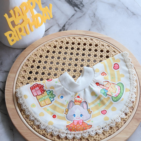 Birthday collection in yellow/pet bibs/neckwear/bandana/waterproof/ machine washable / illustrations